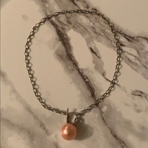 Pink pear necklace with silver chain